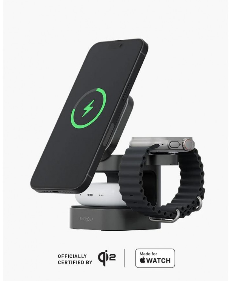 Energea MagCube Qi2 Certified 3-in-1 Wireless Charger