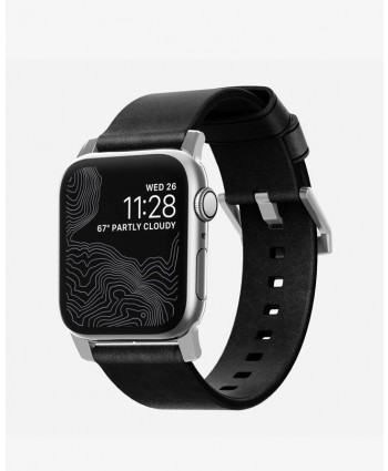 Nomad Modern Leather Strap for Apple Watch 42/44mm (Black/Silver)