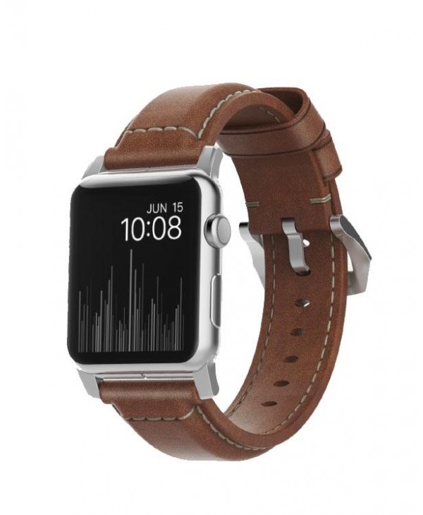Nomad Traditional Leather Strap for Apple Watch 42/44mm (Brown/Silver)