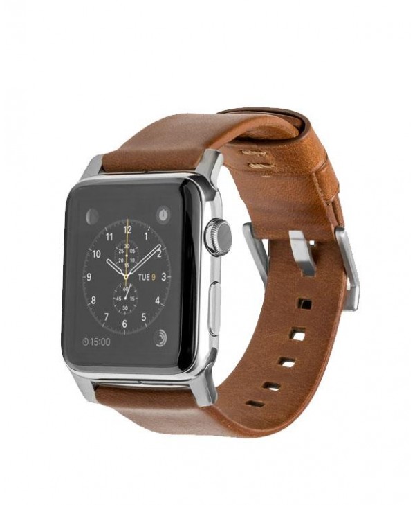 Nomad Modern Slim Leather Strap for Apple Watch 42/44mm (Brown/Silver)