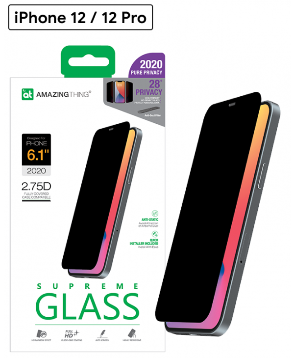 AMAZINGthing 2.75D Privacy Tempered Glass for iPhone 12 / 12 Pro