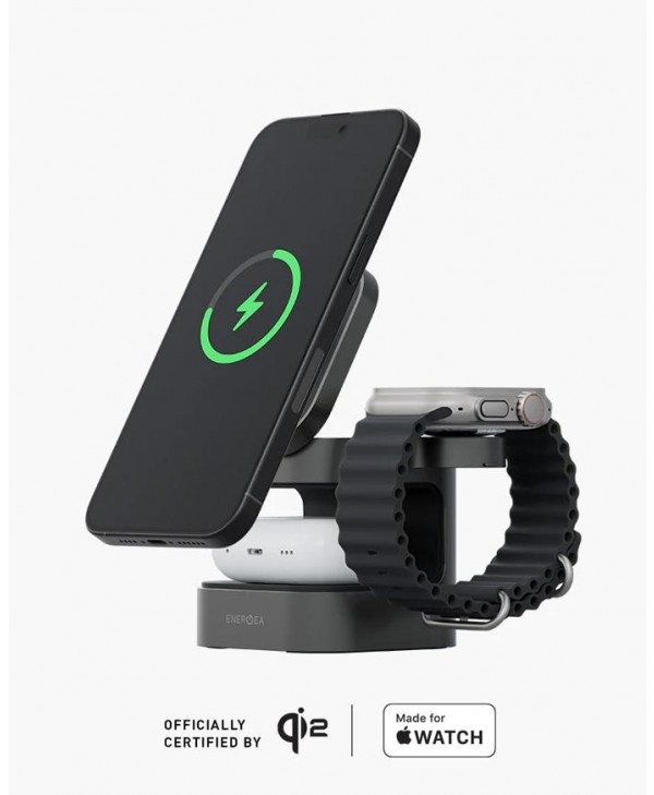 Energea MagCube Qi2 Certified 3-in-1 Wireless Charger