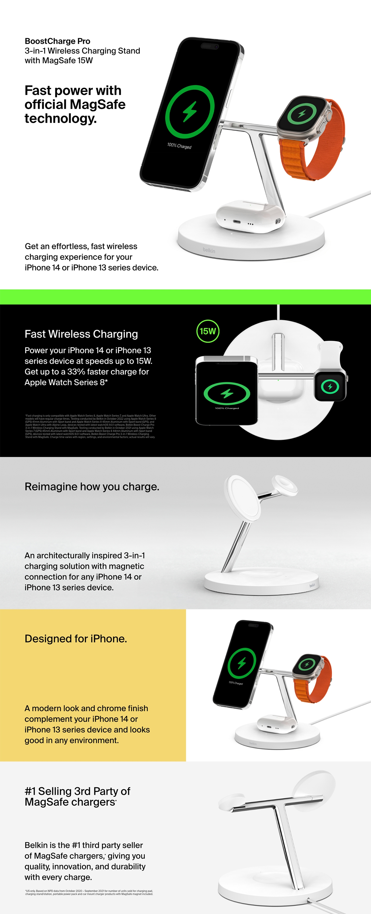Belkin BoostCharge Pro 3 in 1 Wireless Charger with MagSafe 15W